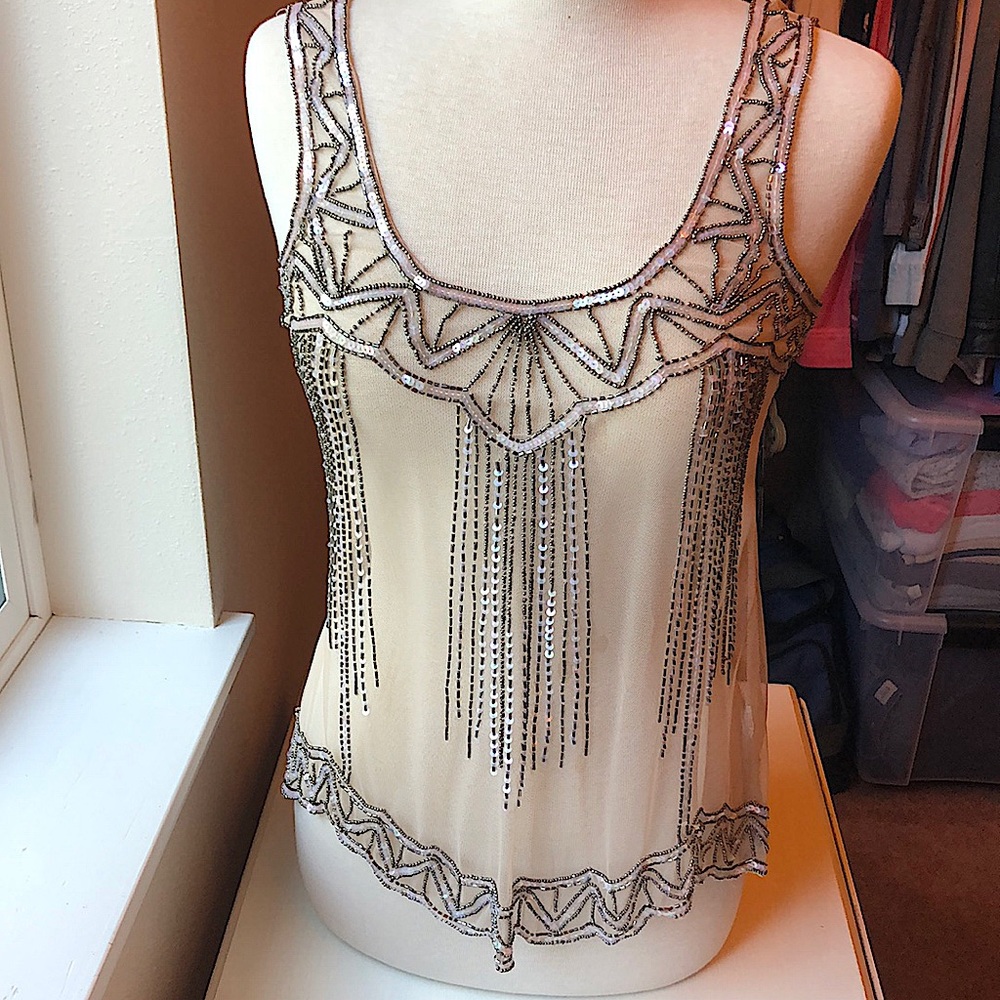 GUC 1920’s inspired sheer nude tank with Iridescent sequins